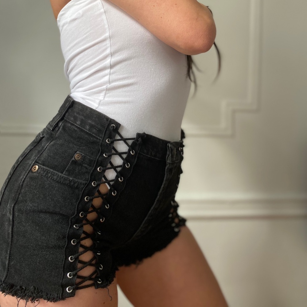 Furst of a Kind reworked lace up denim shorts